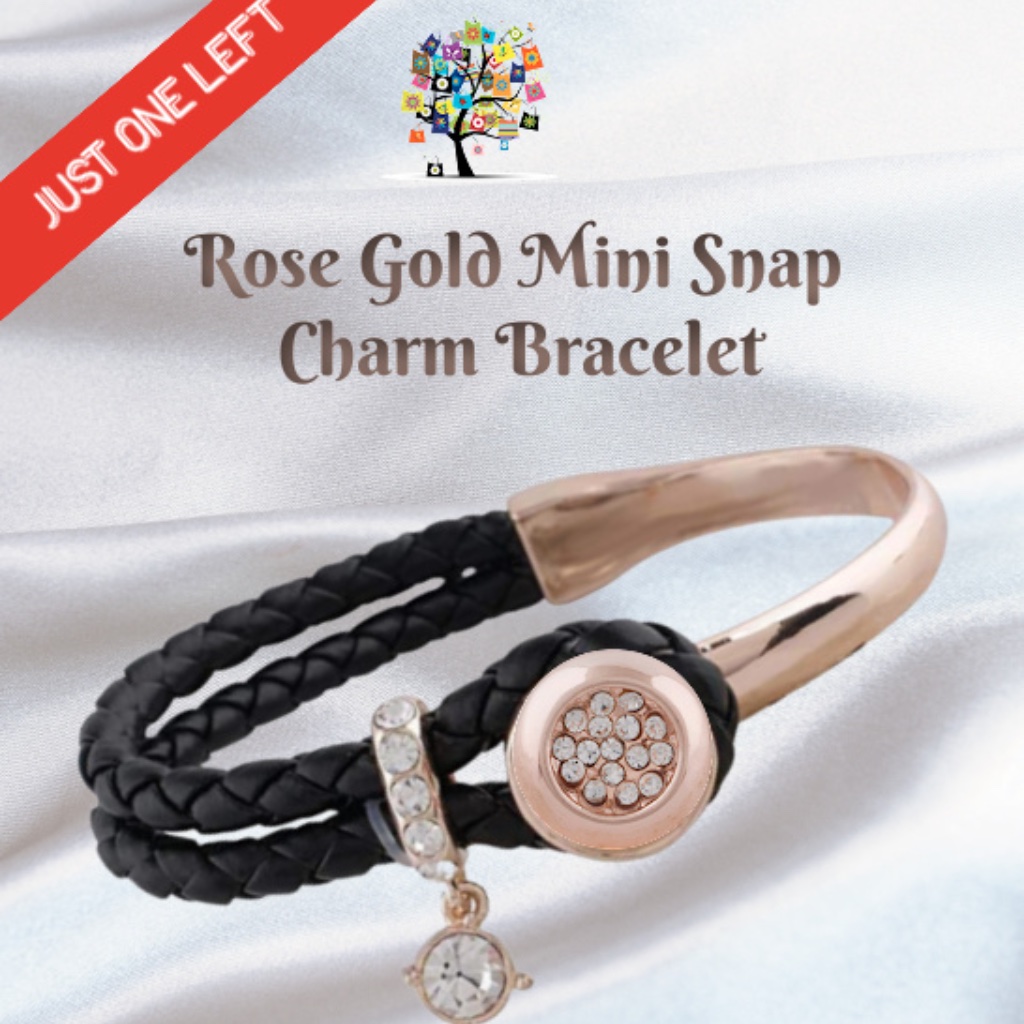 Snap Charm Leather Rose Gold Plated Bracelet Includes Snap Shown